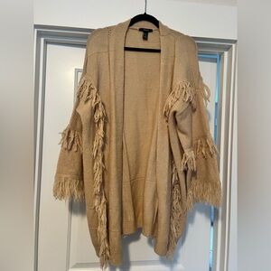 Fringed Tan oversized Sweater
